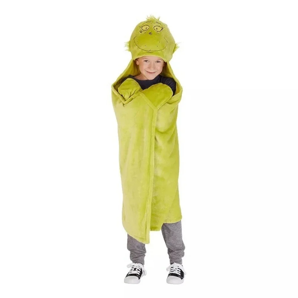 The Grinch Hooded Throw Blanket Dr Seuss 30x50 Hand Pockets Super Soft Plush NEW